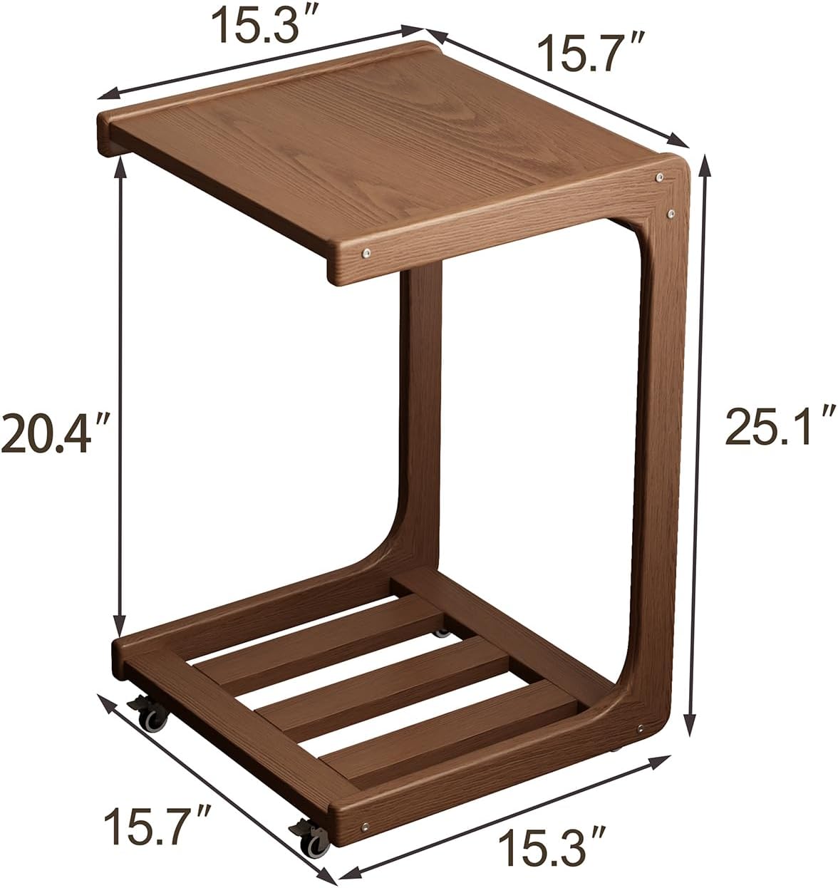 C shaped table for sofa, C shaped table with wheels, wooden sofa table with adjustable tabletop for living room, bedroom