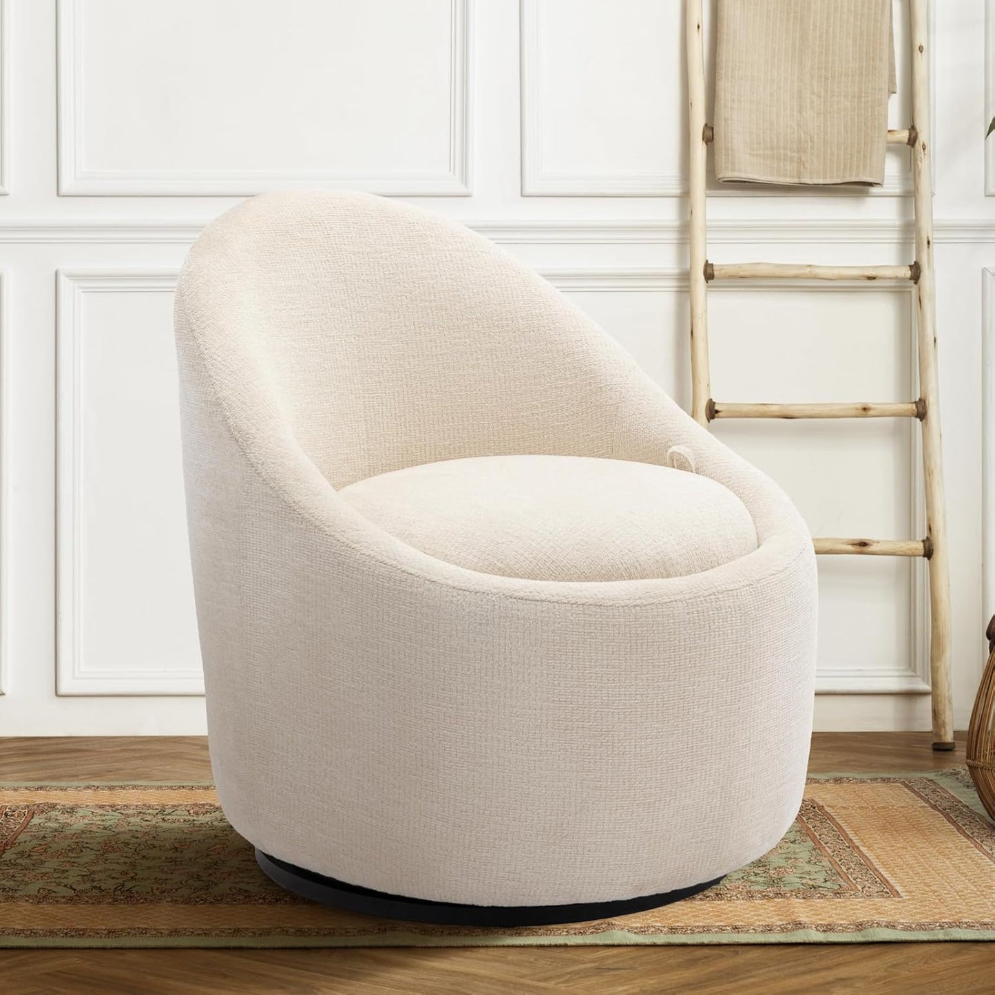 Swivel armchair bucket chair, 360° swivel chair with hidden storage, modern small round swivel chair