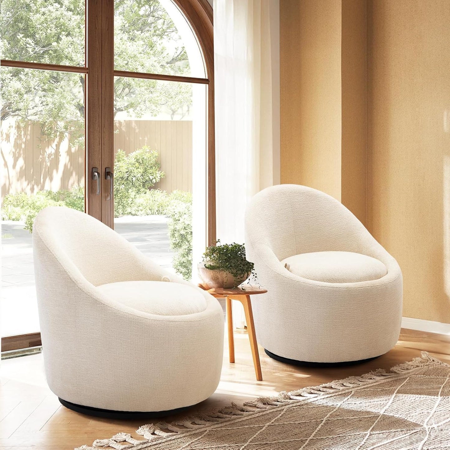 Swivel armchair bucket chair, 360° swivel chair with hidden storage, modern small round swivel chair