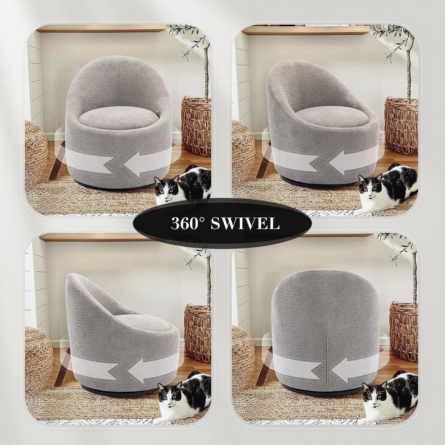 Swivel armchair bucket chair, 360° swivel chair with hidden storage, modern small round swivel chair