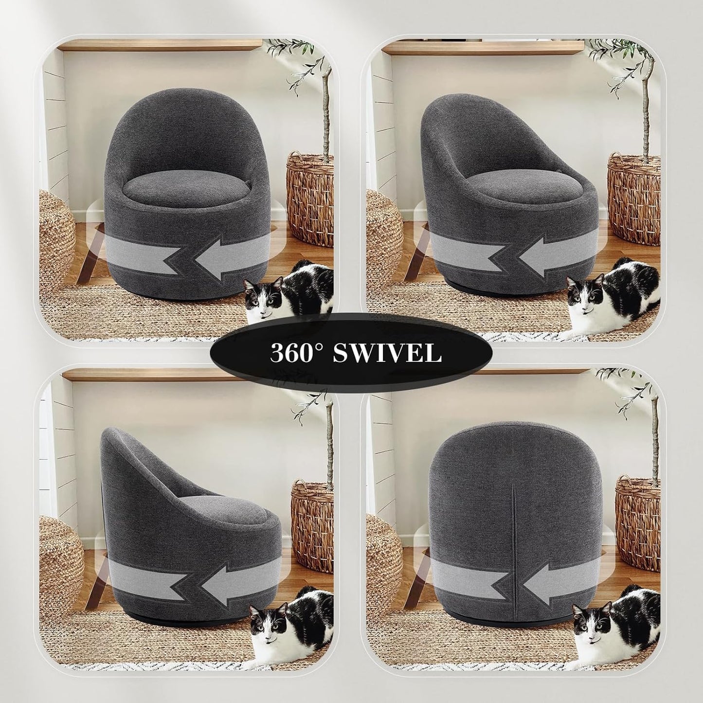 Swivel armchair bucket chair, 360° swivel chair with hidden storage, modern small round swivel chair