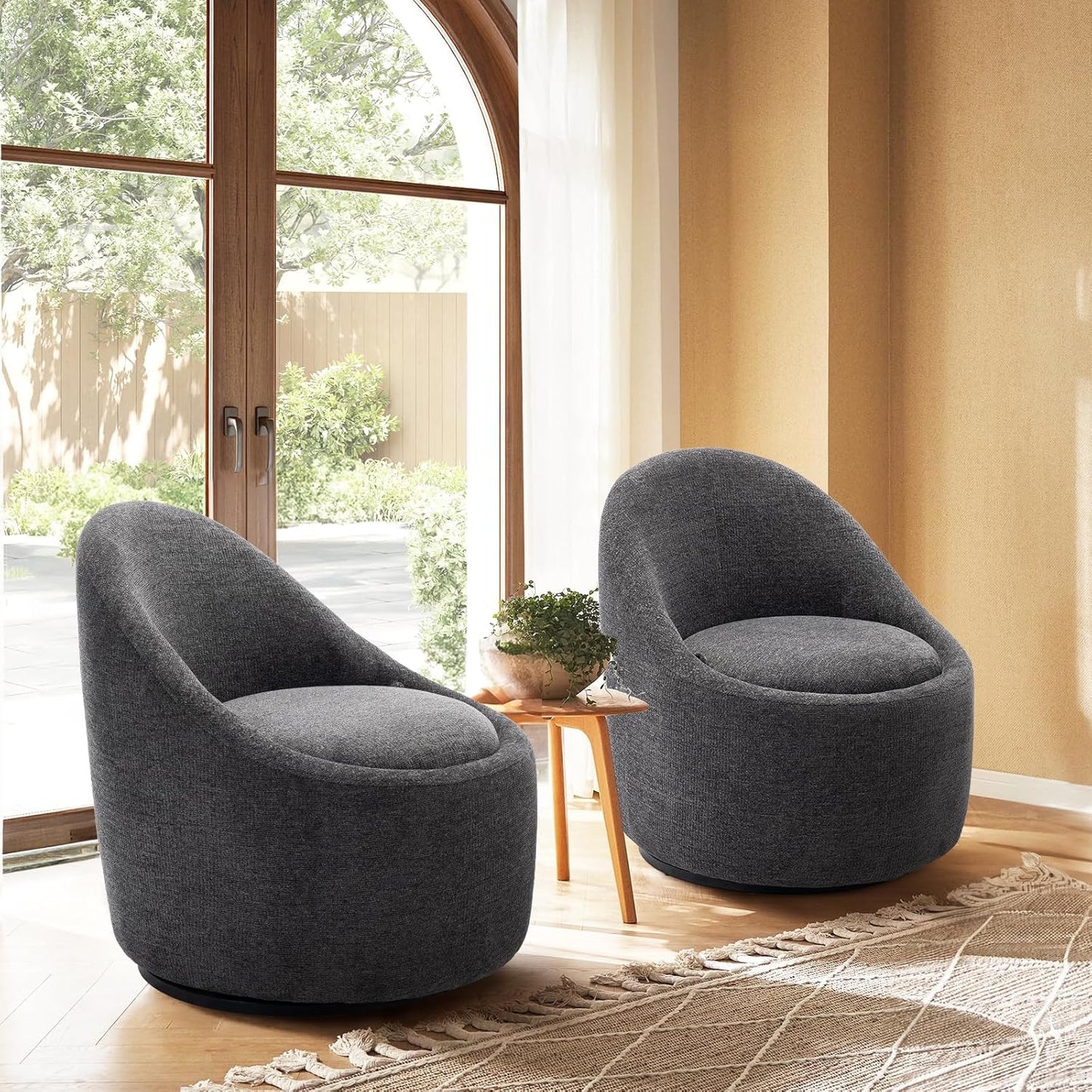 Swivel armchair bucket chair, 360° swivel chair with hidden storage, modern small round swivel chair