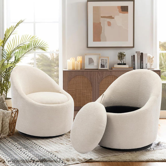 Swivel armchair bucket chair, 360° swivel chair with hidden storage, modern small round swivel chair