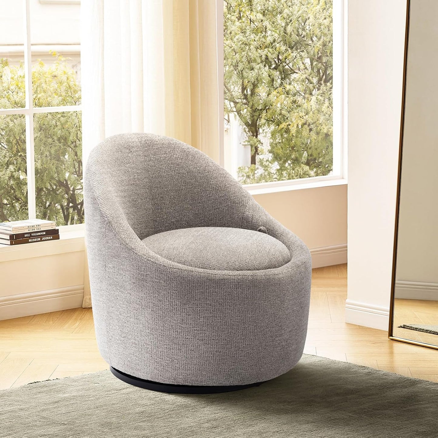 Swivel armchair bucket chair, 360° swivel chair with hidden storage, modern small round swivel chair