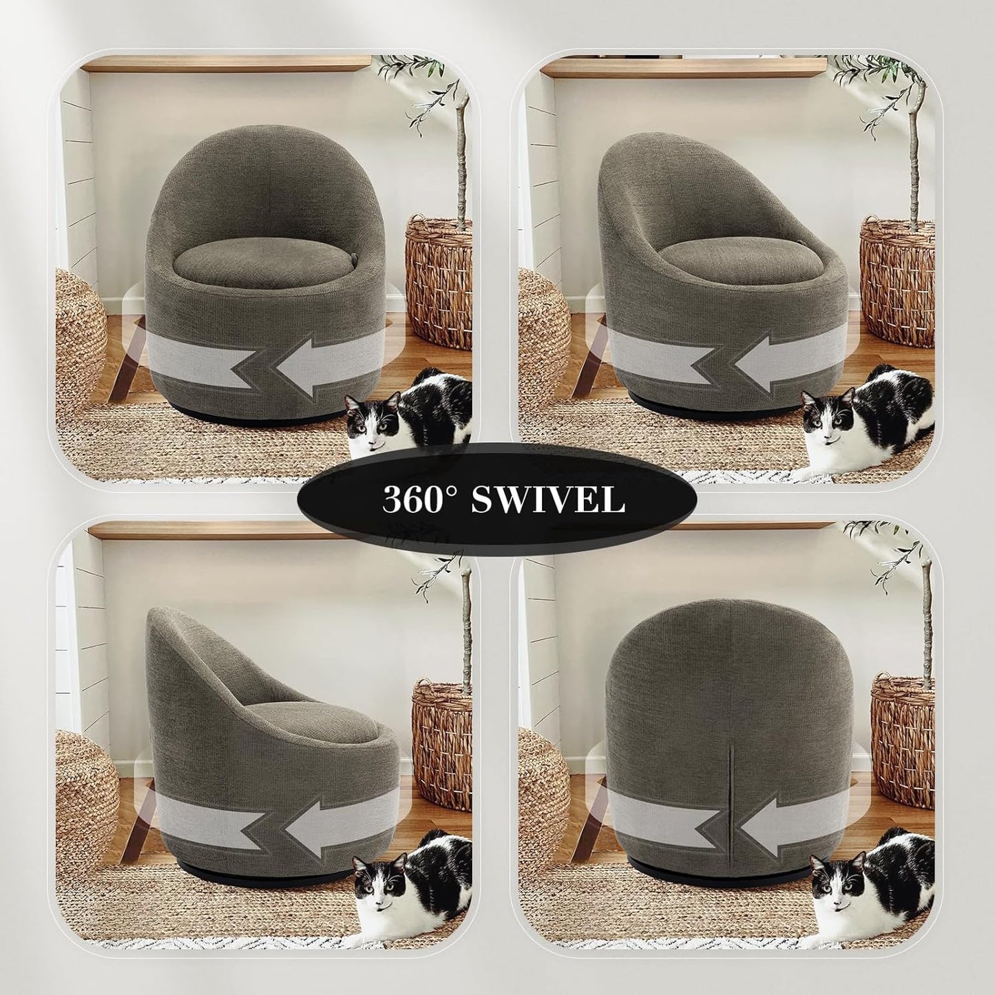 Swivel armchair bucket chair, 360° swivel chair with hidden storage, modern small round swivel chair