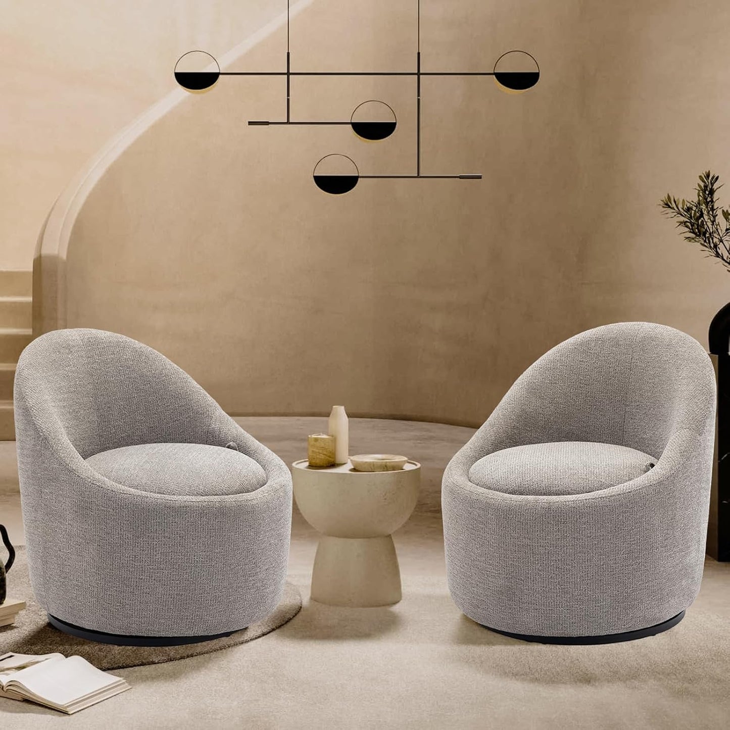 Swivel armchair bucket chair, 360° swivel chair with hidden storage, modern small round swivel chair