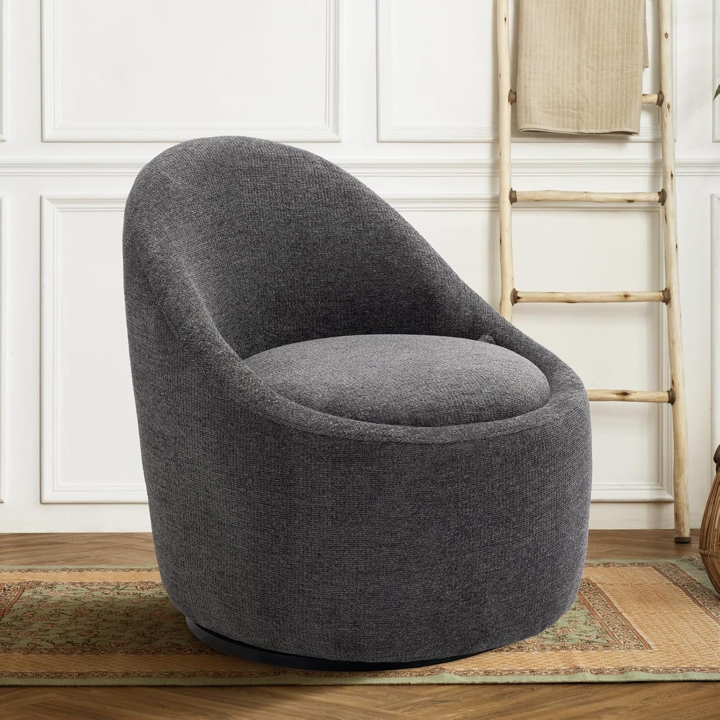 Swivel armchair bucket chair, 360° swivel chair with hidden storage, modern small round swivel chair