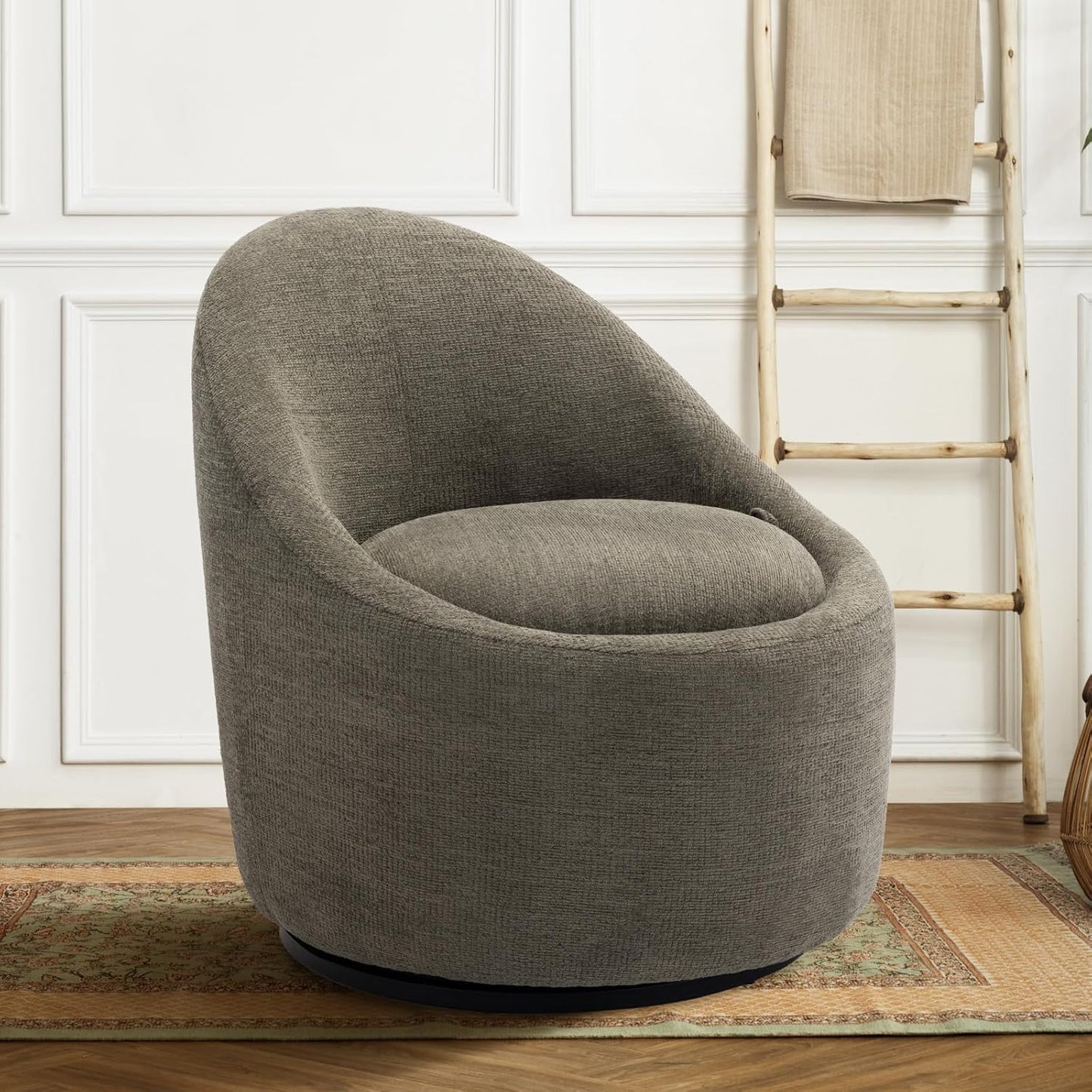 Swivel armchair bucket chair, 360° swivel chair with hidden storage, modern small round swivel chair