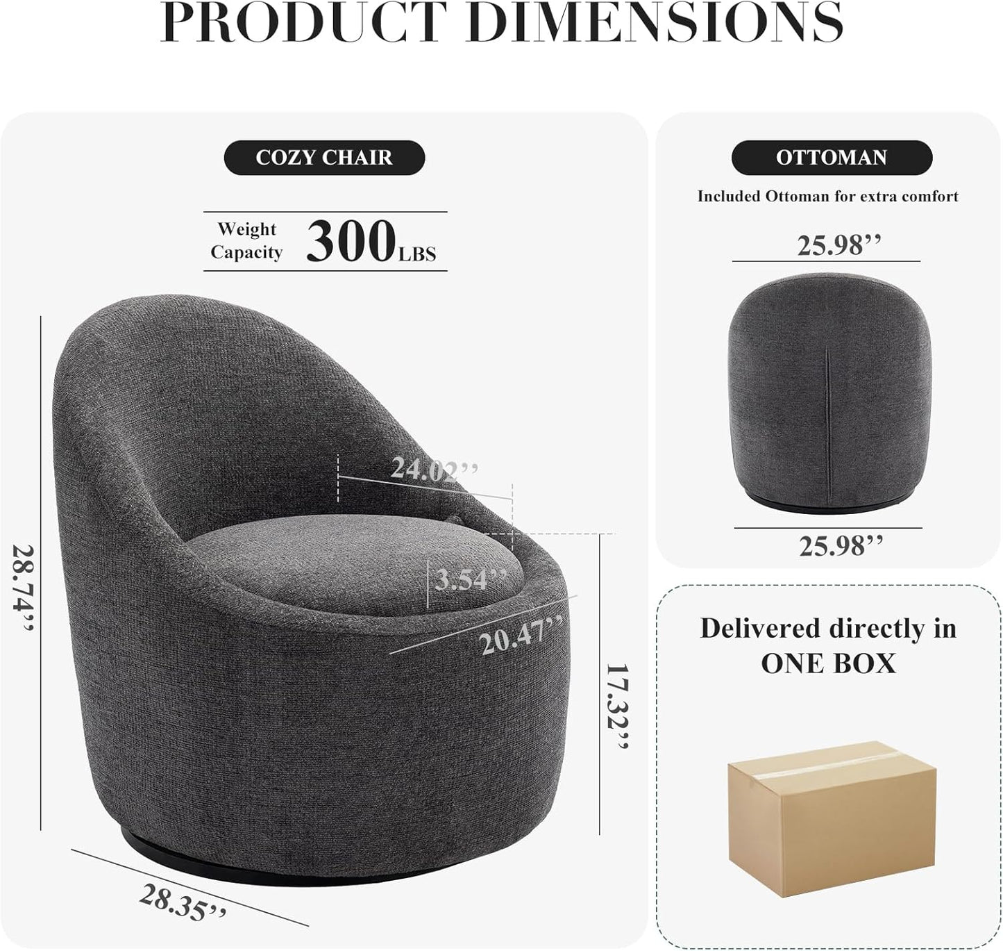 Swivel armchair bucket chair, 360° swivel chair with hidden storage, modern small round swivel chair