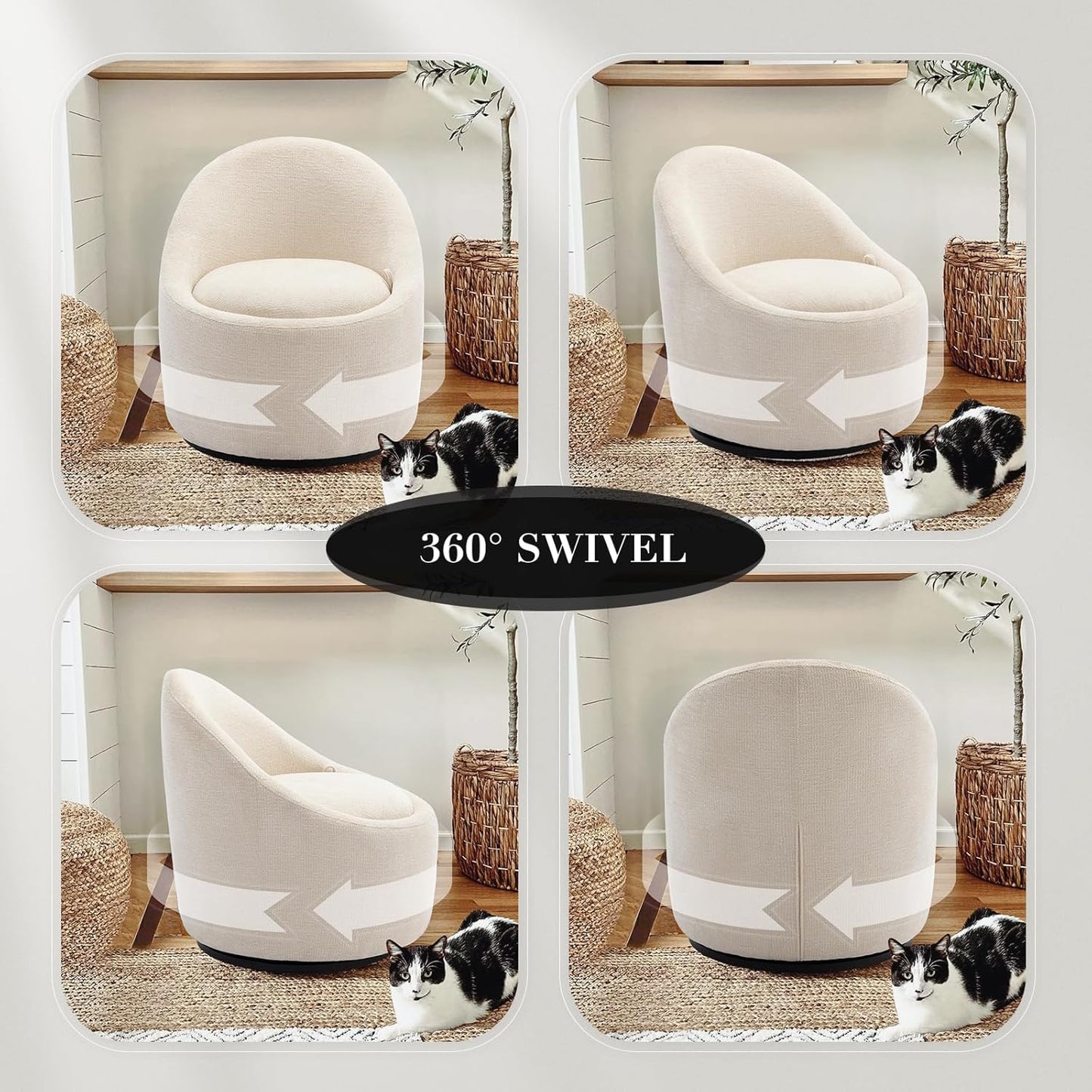 Swivel armchair bucket chair, 360° swivel chair with hidden storage, modern small round swivel chair